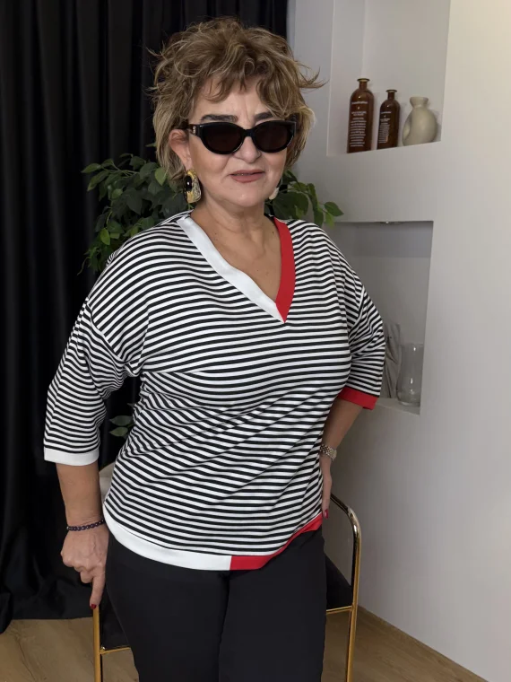 Siyah Çizgili Bluz 4584