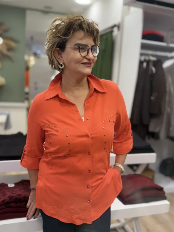 Nar Çiçeği Drop Baskılı Dokuma Gömlek 10686