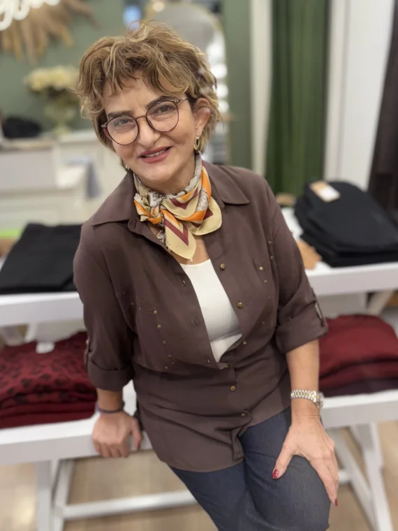 Kahverengi Drop Baskılı Dokuma Gömlek 10686