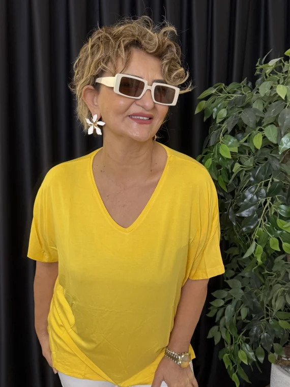 Sarı V Yaka Bluz 612