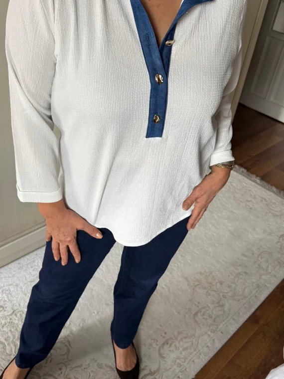 Beyaz İki İplik Krep Bluz 2028