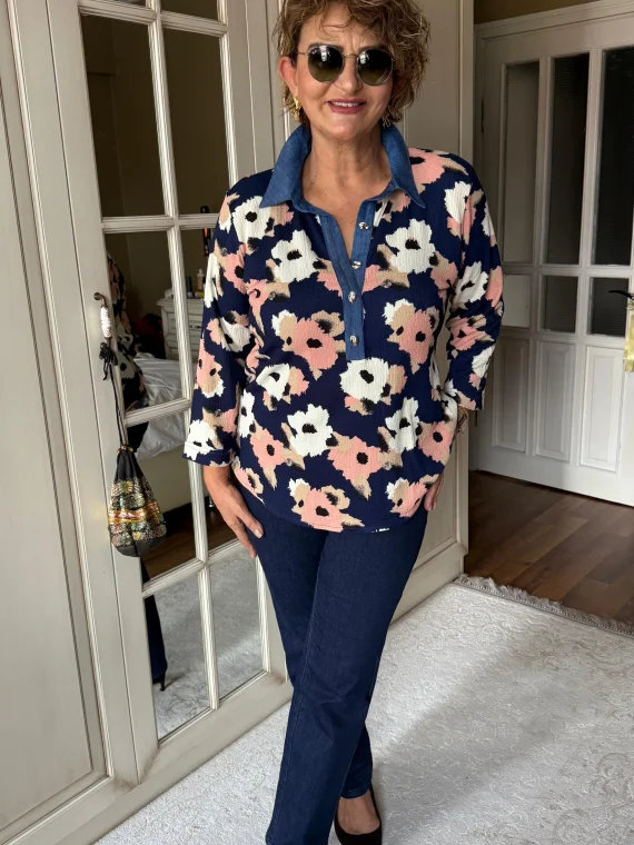 Renkli İki İplik Krep Bluz 2028