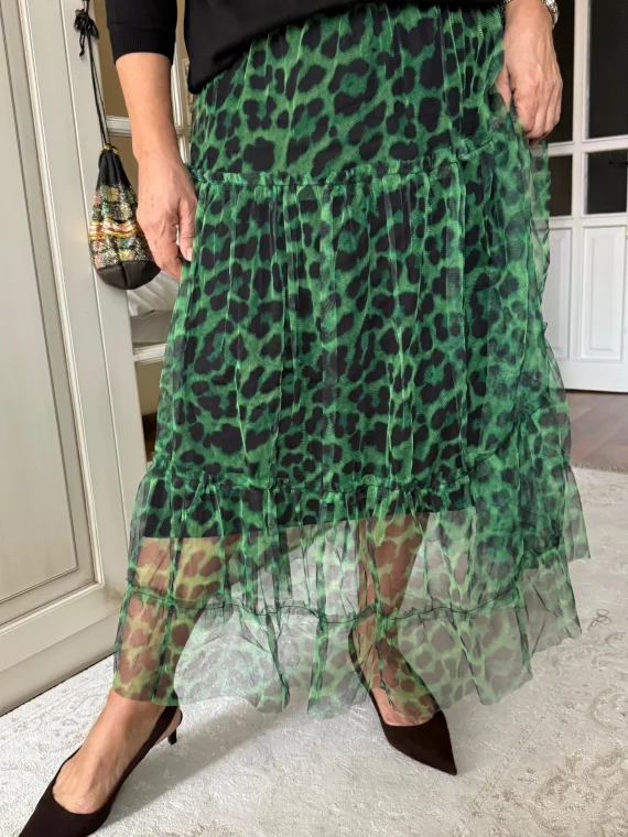 Yeşil Desenli Katlı Tül Etek 2033