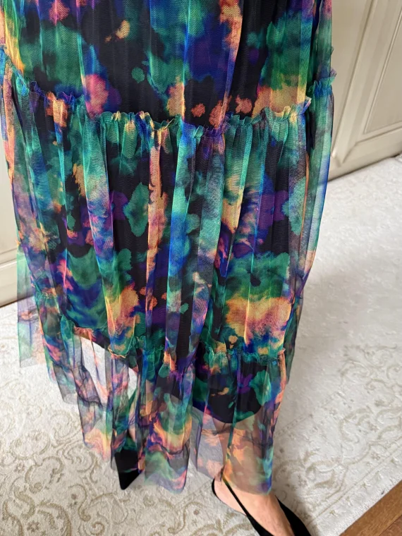 Yeşil Renkli Desenli Katlı Tül Etek 2033