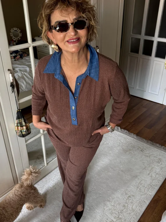 Kahverengi İki İplik Krep Takım 2028