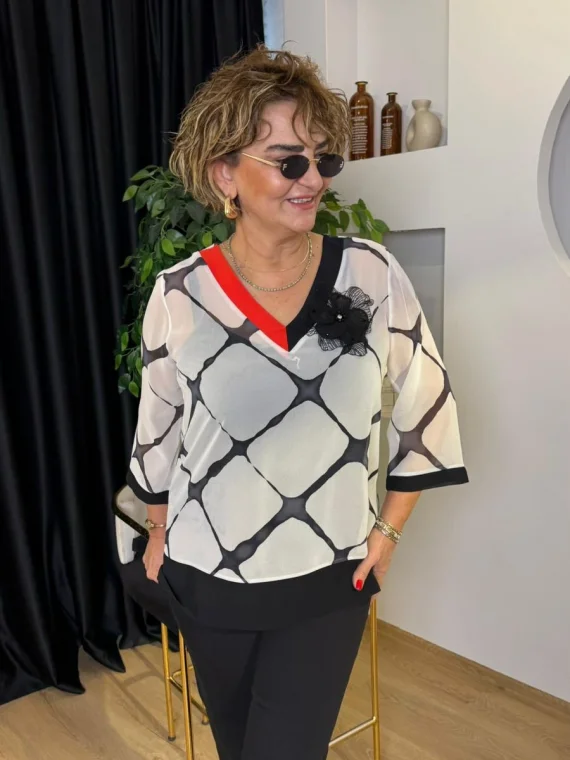 Ekru Şifon Bluz Takım 2087