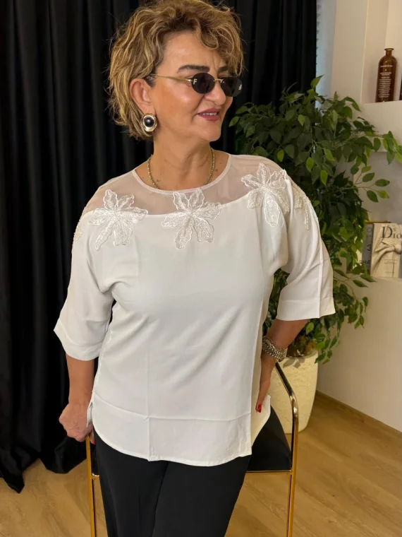 Beyaz Şifon Bluz 4546