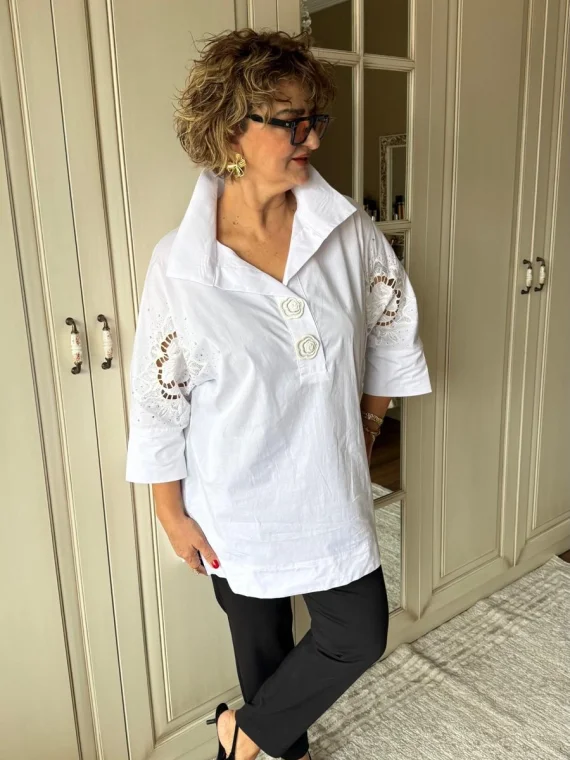 Beyaz Taş Desenli Bluz 6915