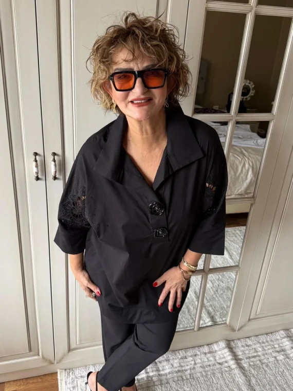 Siyah Taş Desenli Bluz 6915