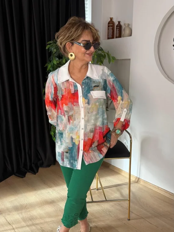 Renkli Krep Gömlek 26-1193