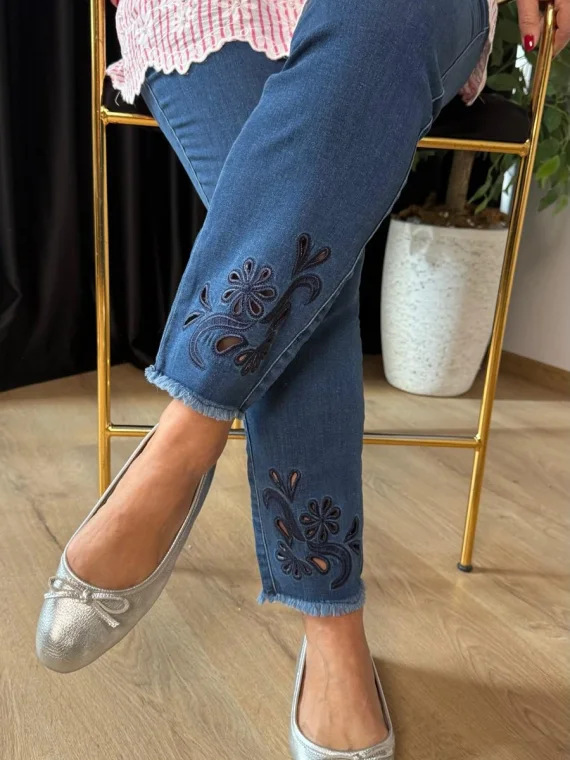 Mavi Nakışlı Pantolon P402