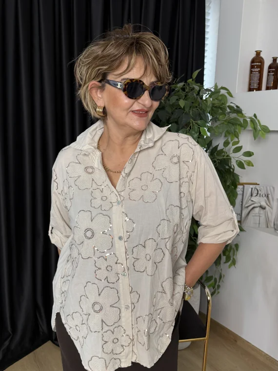 Bej Yıldız Çiçeği Desenli Gömlek 25005