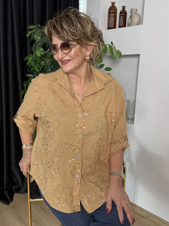 Cappuccıno Yıldız Çiçeği Desenli Gömlek 25005