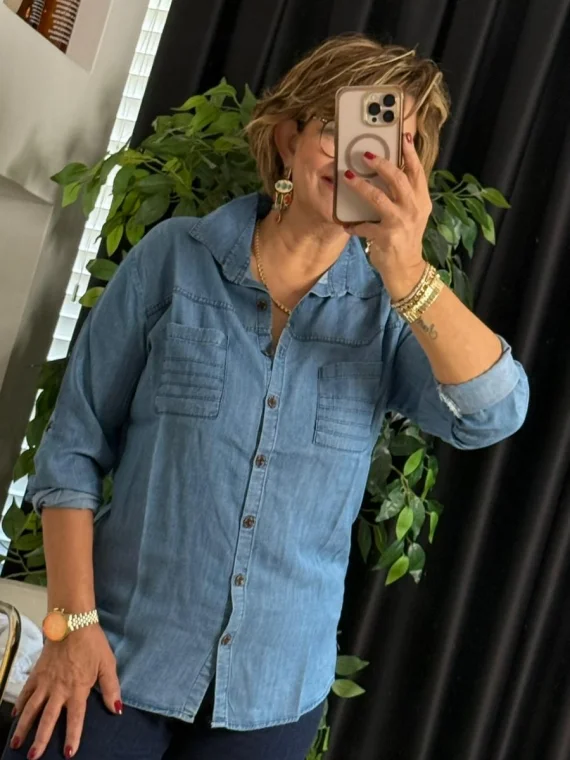 Mavi Tensel Kot Gömlek MD33