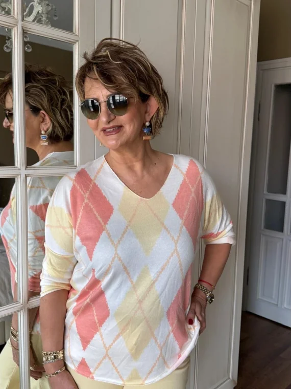 Sarı Baklava Desen Bluz 20661-26