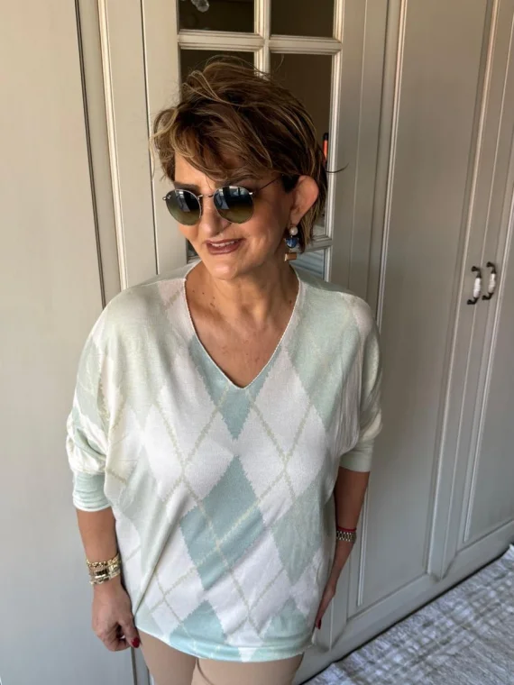 Yeşil Baklava Desen Bluz 20661-26