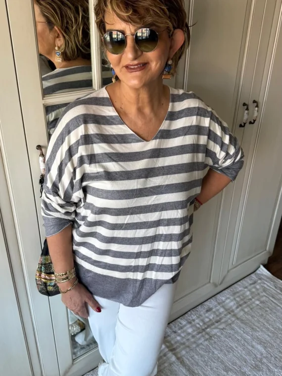 Siyah Çizgili Bluz 20661-26