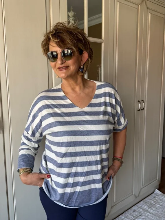 Mavi Çizgili Bluz 20661-26