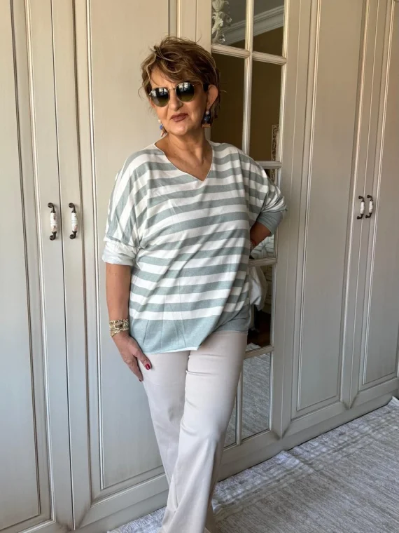 Yeşil Çizgili Bluz 20661-26