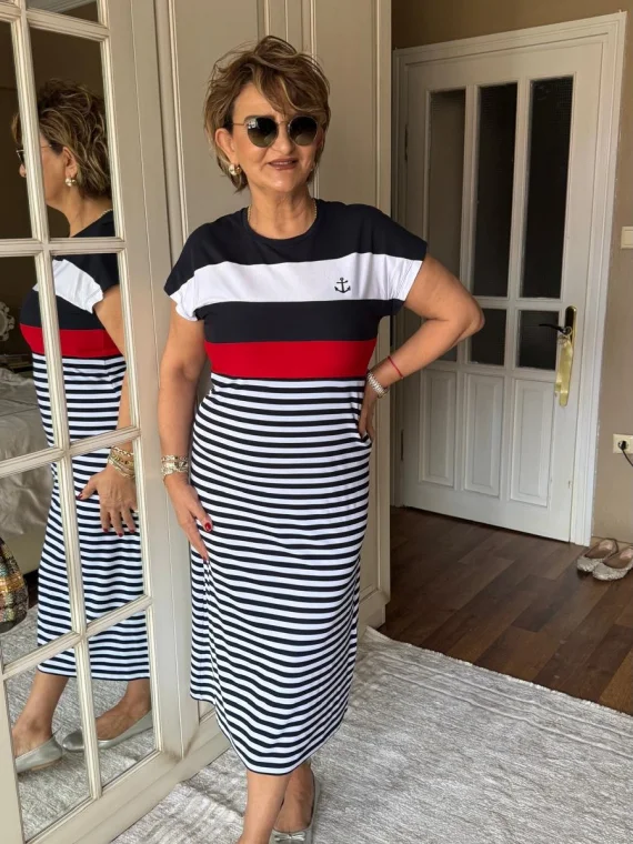 Lacivert Çizgili Elbise 77516