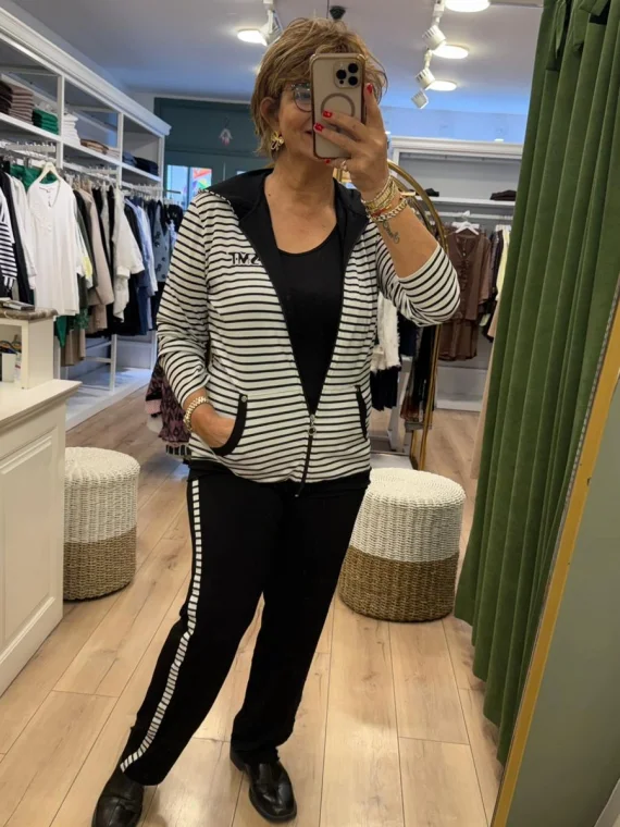 Siyah Kapüşonlu Çizgili Eşofman Takım 76512