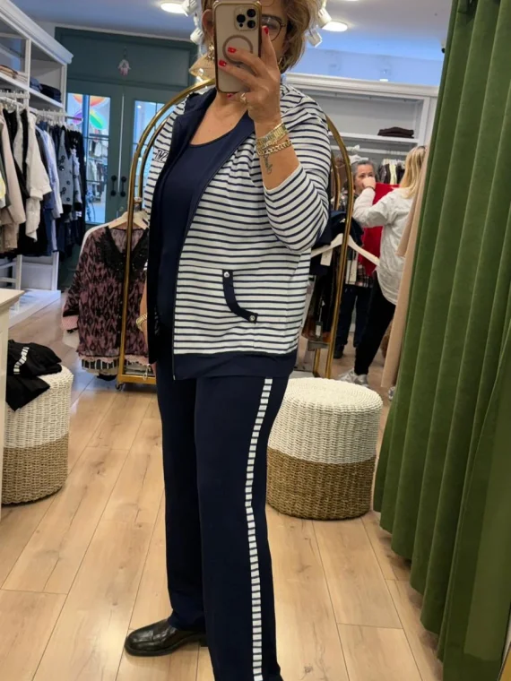 Lacivert Kapüşonlu Çizgili Eşofman Takım 76512