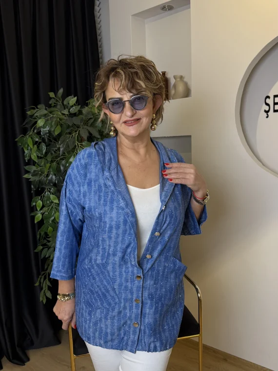 Mavi Taşlı Kot Kap 26-1152