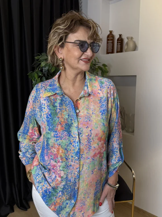 Renkli Desenli Krep Gömlek 26-1110