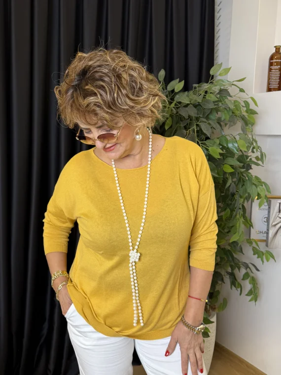 Sarı Yuvarlak Yaka Merserize Triko 1303