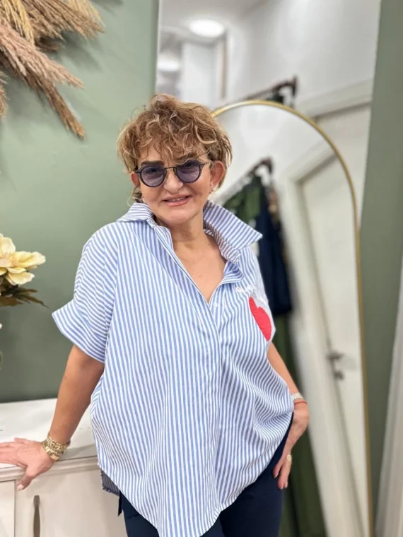 Mavi Çizgili Kalpli Gömlek LVD