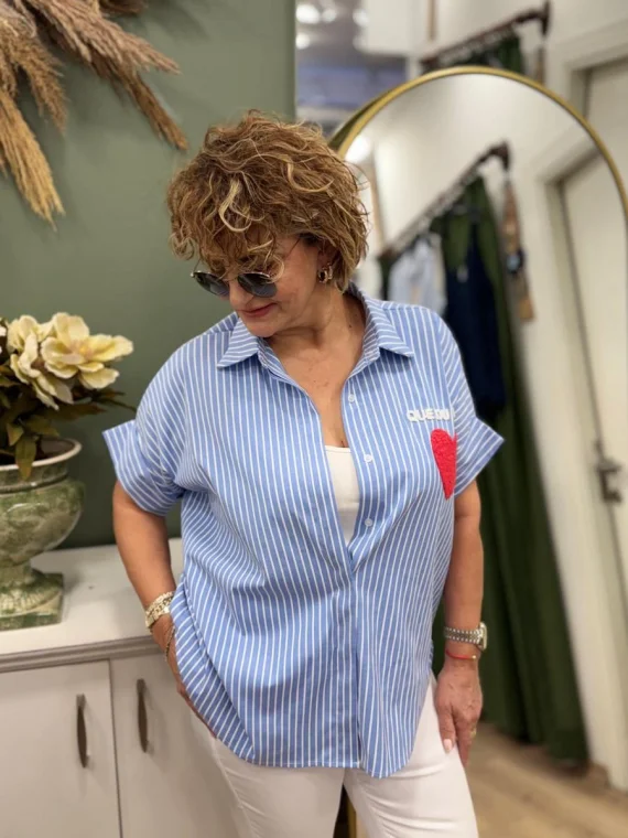 Koyu Mavi Çizgili Kalpli Gömlek LVD