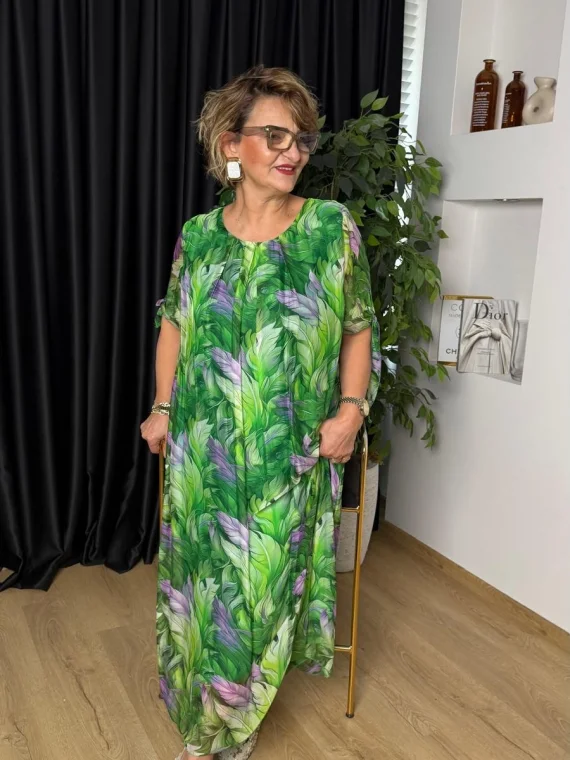 Yeşil Renkli Desenli Elbise 22315K