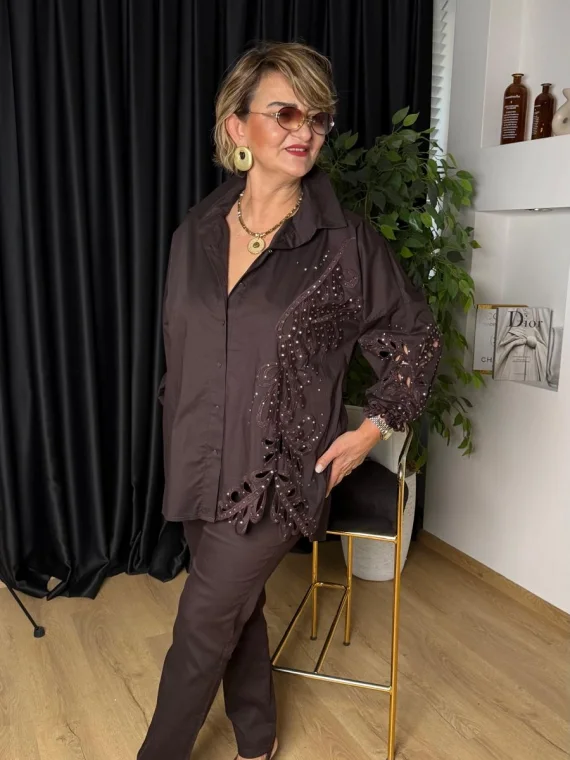 Acı Kahve Taş Desenli Gömlek 6916