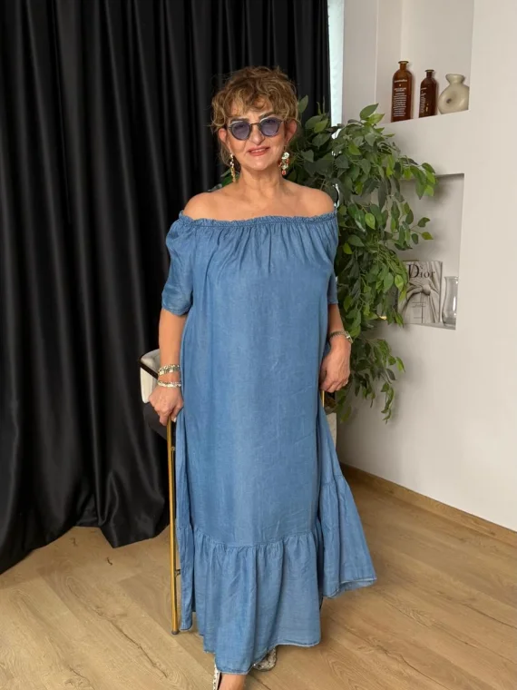 İndigo Kısa Kol Kot Elbise 21694