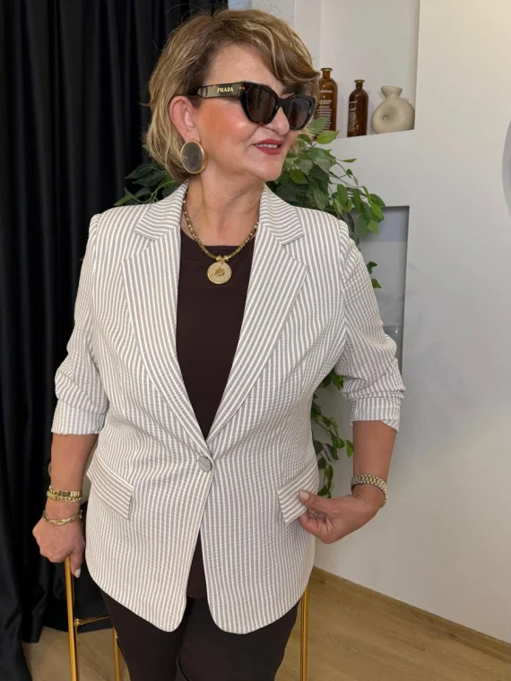 Bej Çizgili Ceket 6584