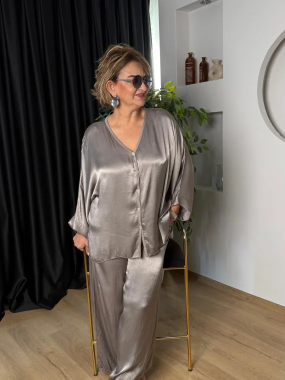 Vizon Önü Düğmeli Saten Takım 2602XA36