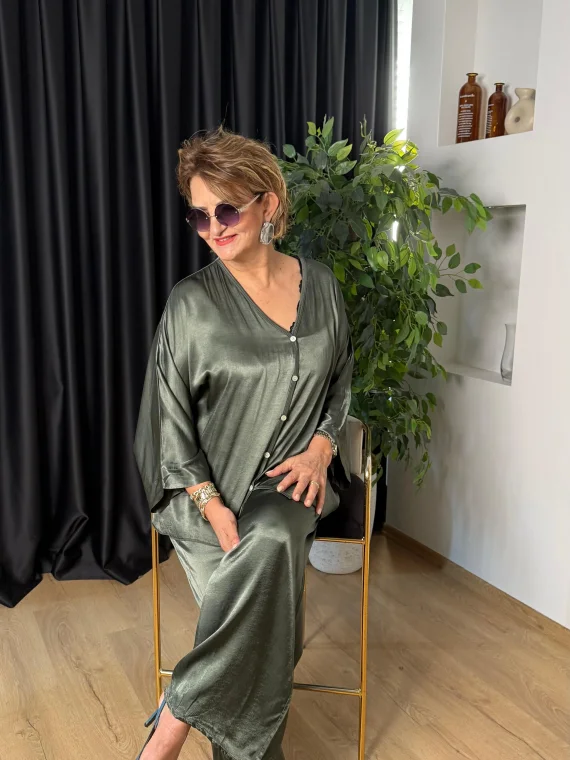 Haki Önü Düğmeli Saten Takım 2602XA36