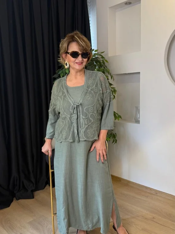 Yeşil Üstü Dantel Ceketli Takım LVD