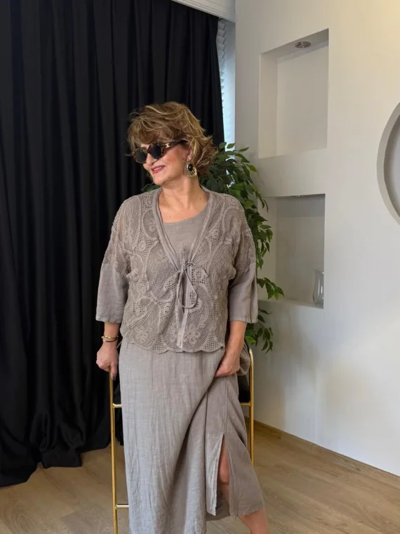 Bej Üstü Dantel Ceketli Takım LVD