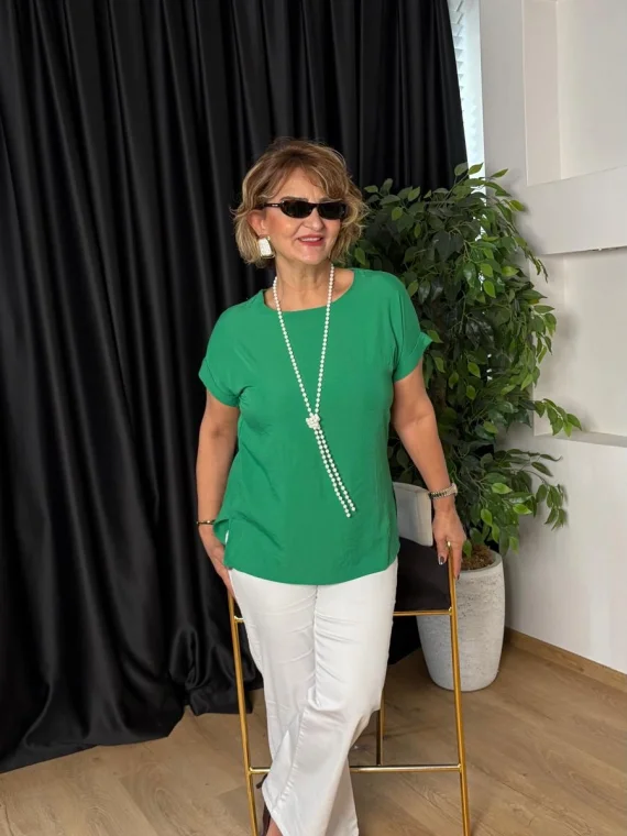 Yeşil Düşük Kol Basıc Bluz 20128