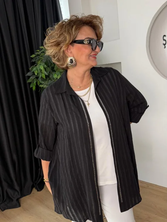 Siyah Çizgili Taş Baskılı İkili Takım 50173