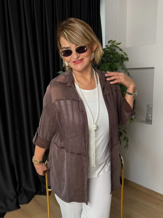 Kahverengi Ön Parça Çizgili İkili Takım 50186