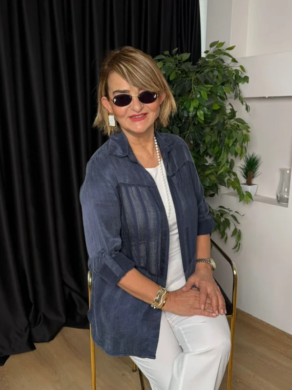 Lacivert Ön Parça Çizgili İkili Takım 50186