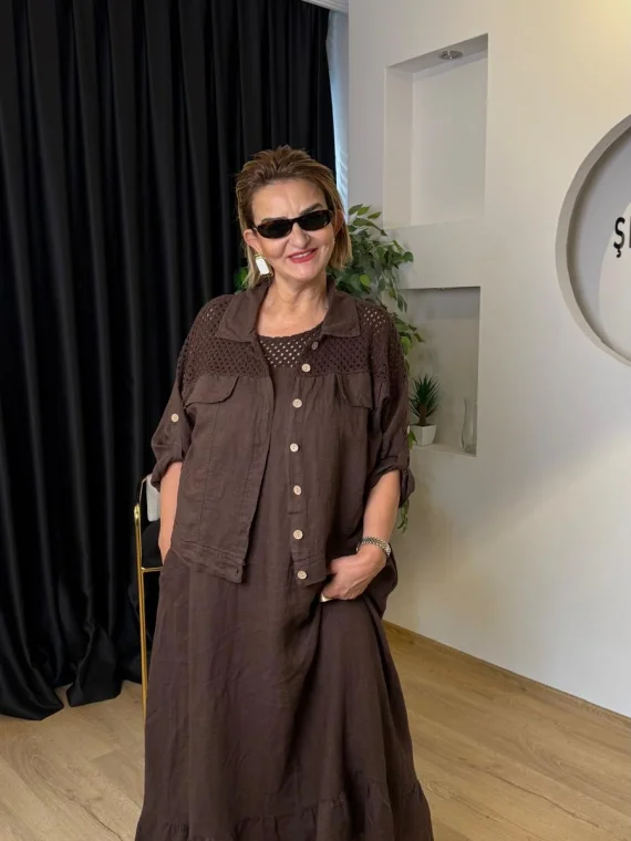 Kahve File Ceketli Takım LVD