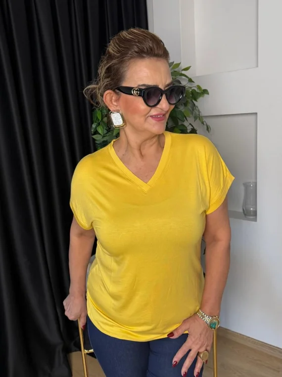 Sarı Basic V Yaka Tişört 25Y2005
