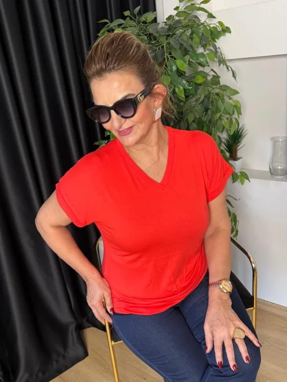 Nar Çiçeği Basic V Yaka Tişört 25Y2005