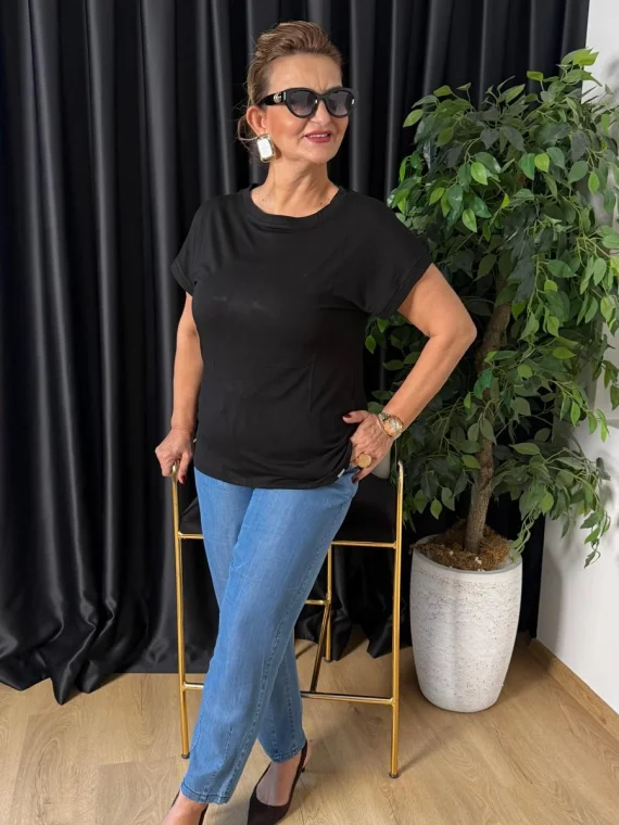 Siyah Basic Yuvarlak Yaka Tişört 25Y2004