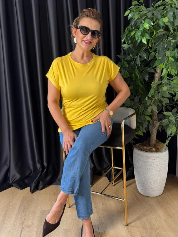 Sarı Basic Yuvarlak Yaka Tişört 25Y2004