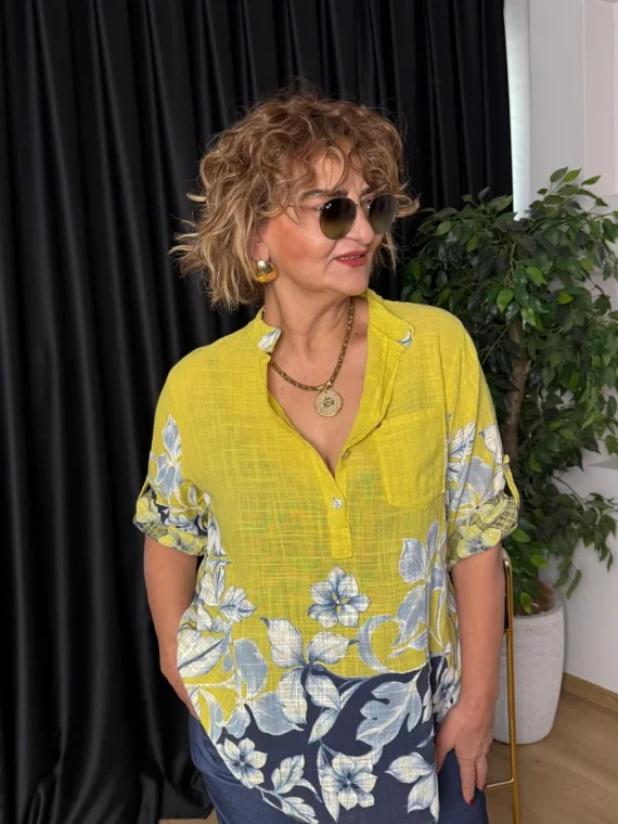 Yağ Yeşili Desenli Bluz 15455-26