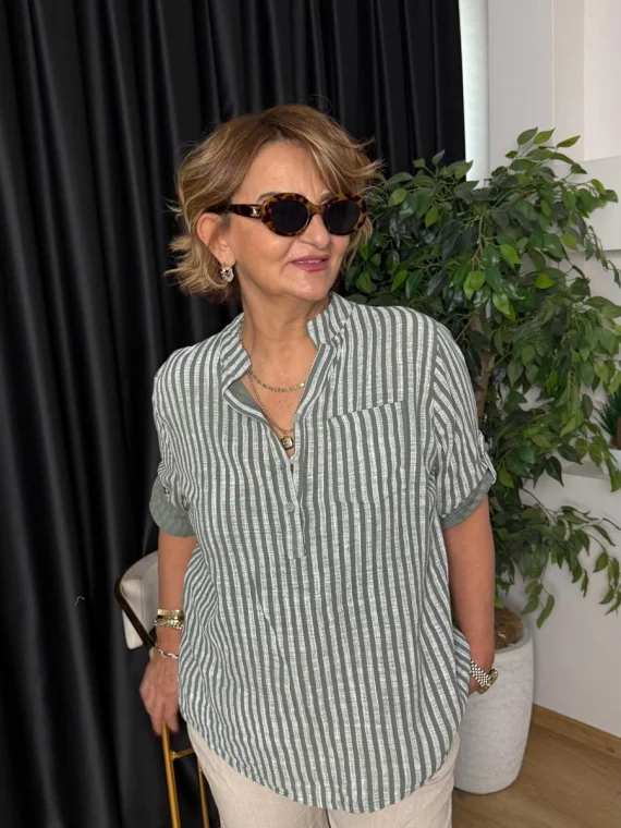 Haki Çizgi Desenli Bluz 15455-26